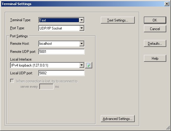 The required UDP command console configuration